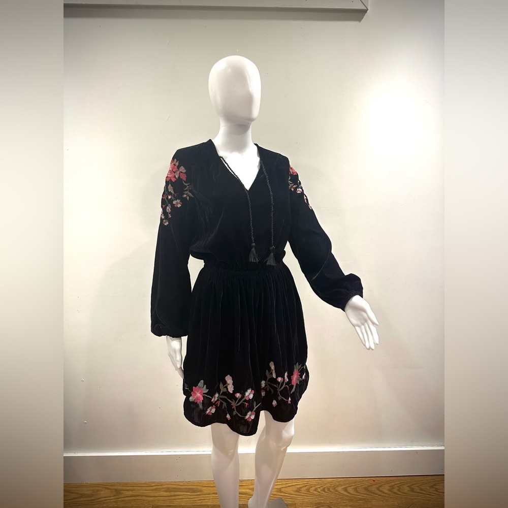Embroidered black Velvet boho dress
